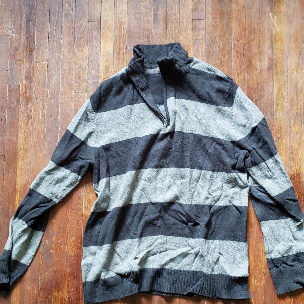 Merona Black-and-Gray Striped Quarter-Zip Sweater